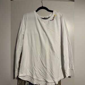 Rachel Zoe White Long Sleeve Tee with Floral Detail